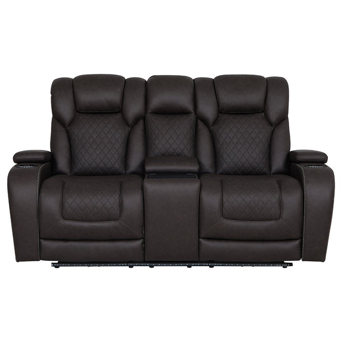 Wendell - Power Motion Loveseat With Console, Wireless Charger, Storage, USB & LED - Dark Gray