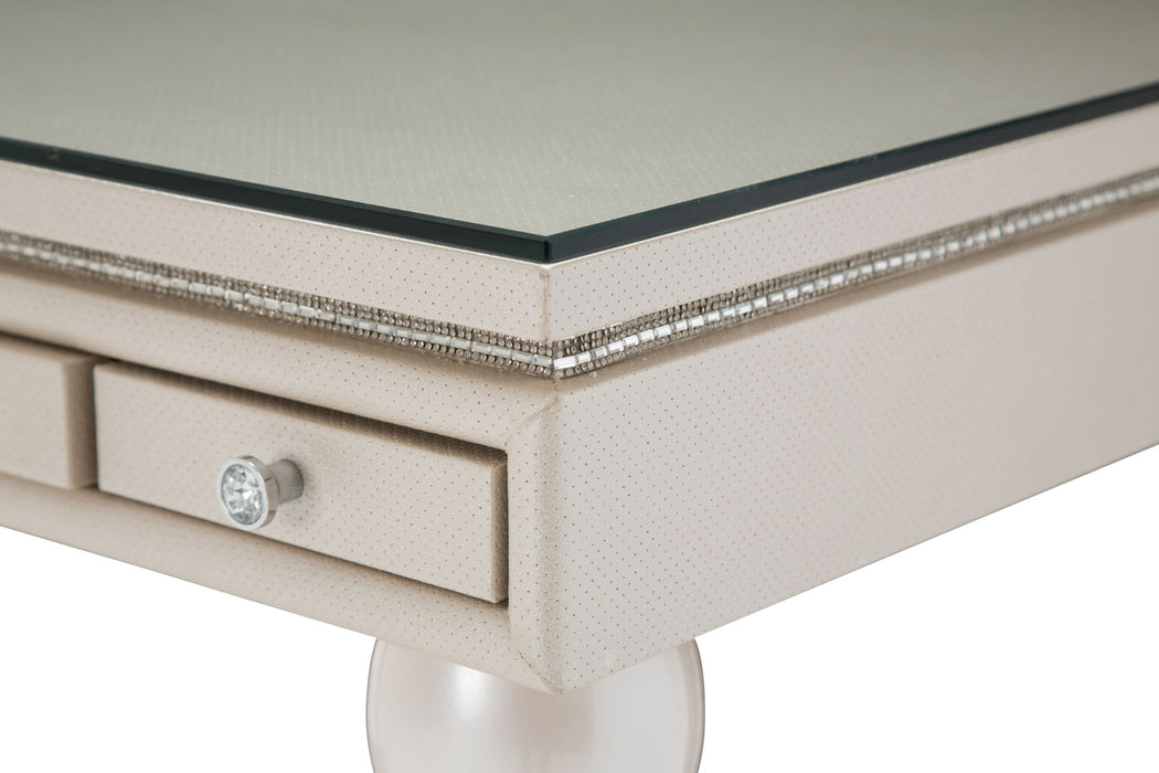 Glimmering Heights - Writing Desk With Glass Top - Ivory
