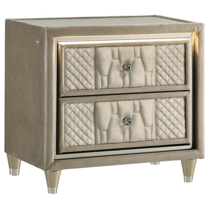 Lorient - 2-Drawer LED Nightstand With USB - Ivory And Camel