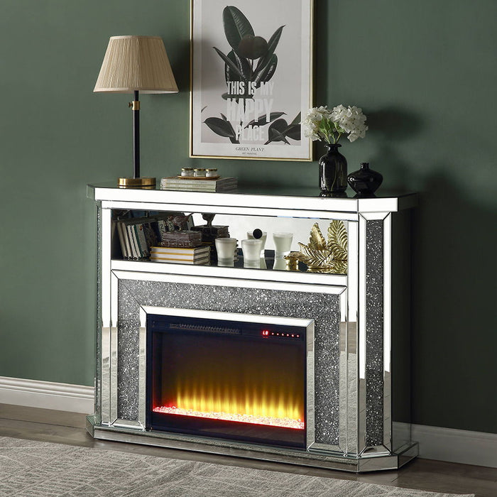 Noralie - 51" Fireplace With LED - Mirrored & Faux Diamonds