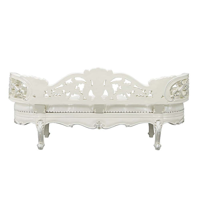 Adara - Bench - Pearl White Synthetic Leather & Antique White