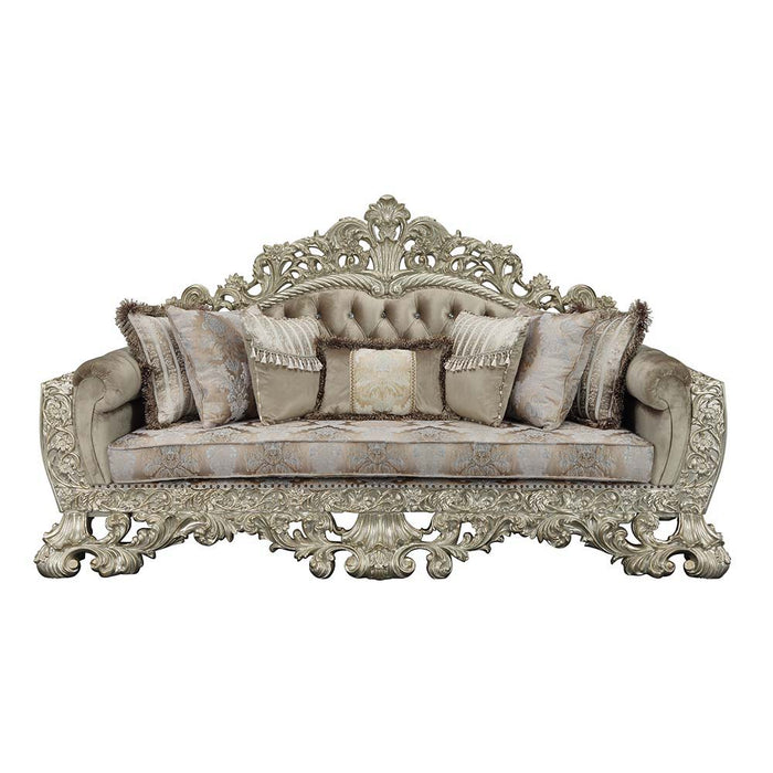 Sorina - Sofa With 7 Pillows - Velvet, Fabric & Antique Gold