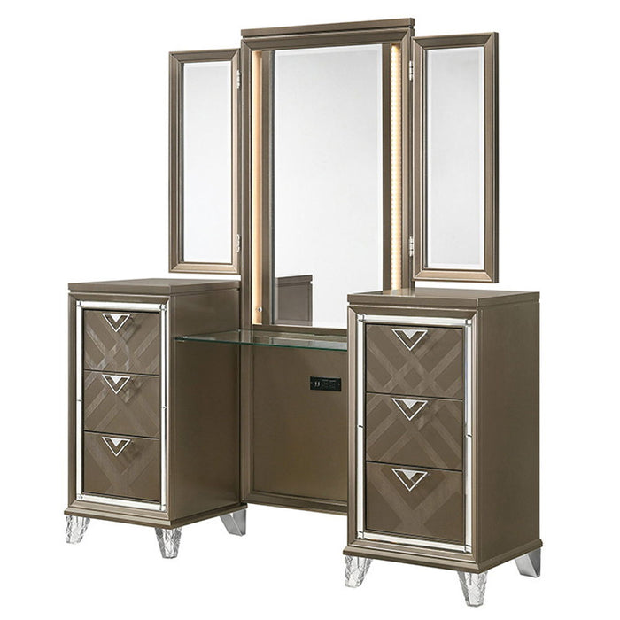 Skylar - Vanity Desk & Mirror - Dark Champagne