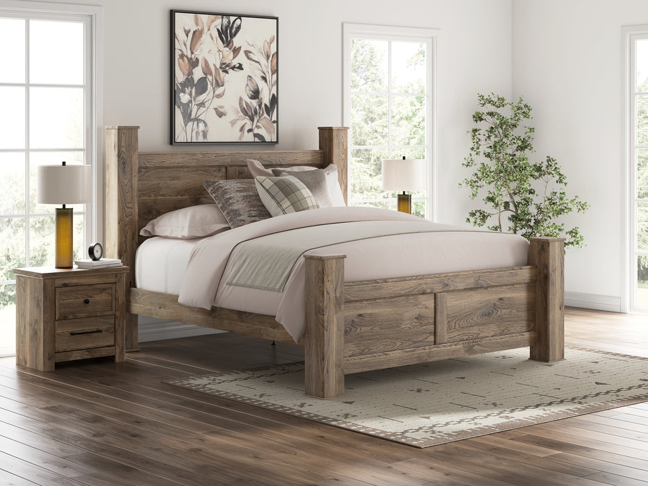 Rusticott California King Poster Bed with Mirrored Dresser and Nightstand
