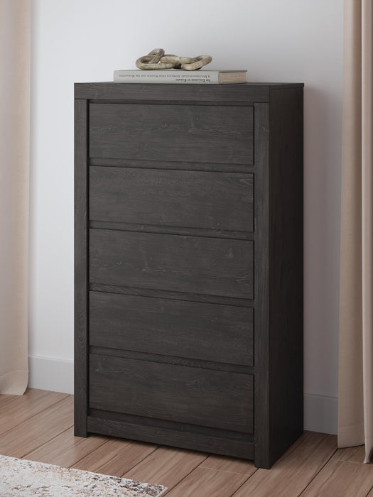 Fraluna King Panel Storage Bed, Dresser, Mirror, Chest and Nightstand