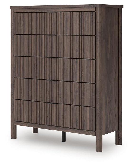 Pamytta Queen Upholstered Panel Bed, Dresser, Mirror and Nightstand