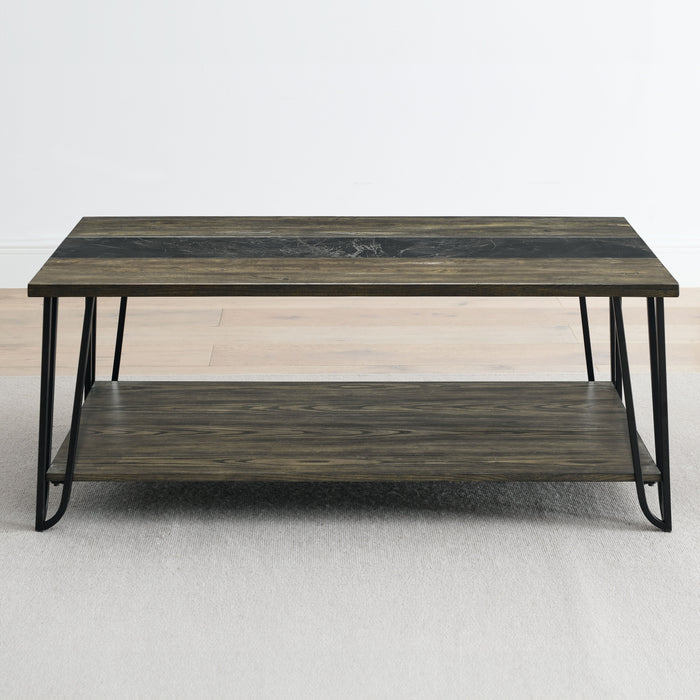 Harper - Cocktail Table With Sintered Stone Inlay - Brown